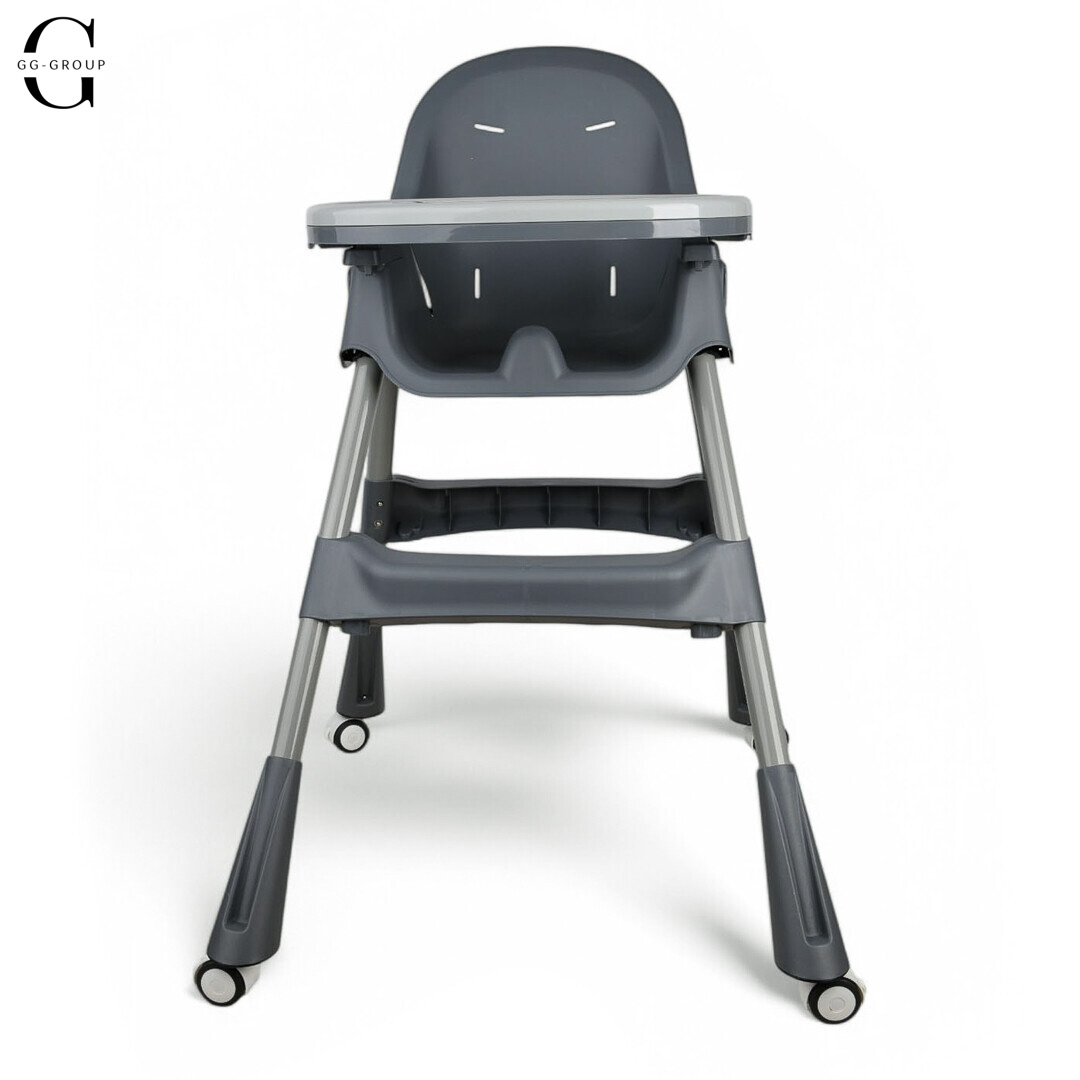 Стульчик для кормления BAMBI M 5722 Gray, регулируемый, съемный столик, 5-точечный ремень, колеса, экокожа